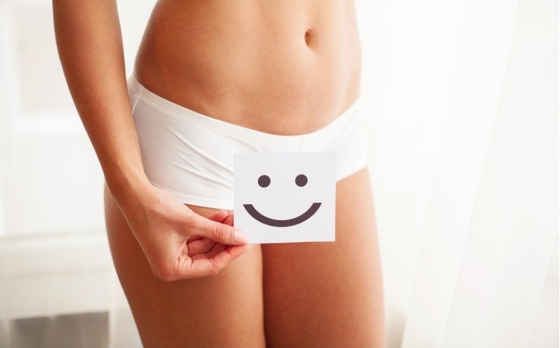 A young woman's midriff illustrating a happy and healthy pelvic floor. 